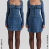 Malika Blaues Tartan-Korsetts-Minikleid