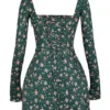 Malika – Grünes Minikleid mit Blumenmuster und Korsett