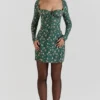 Malika – Grünes Minikleid mit Blumenmuster und Korsett