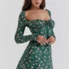 Malika – Grünes Minikleid mit Blumenmuster und Korsett