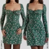 Malika – Grünes Minikleid mit Blumenmuster und Korsett