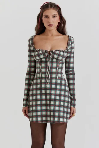 Malika Mini-Korsetts-Kleid in rotem Tartan