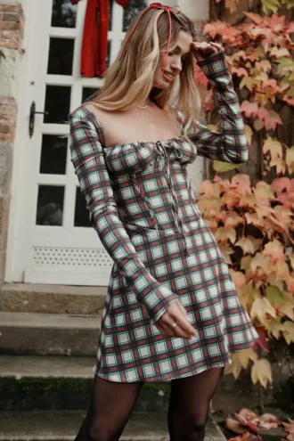 Malika Mini-Korsetts-Kleid in rotem Tartan