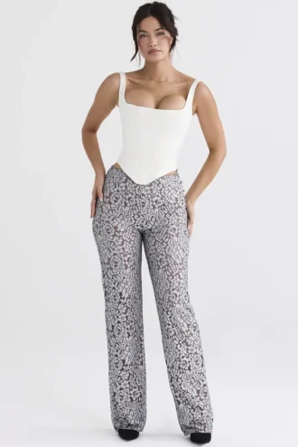 Mara Silberne Metallic-Spitzen-Hose