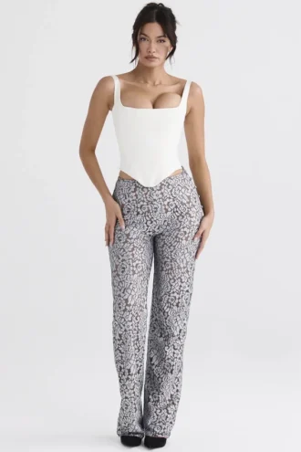 Mara Silberne Metallic-Spitzen-Hose