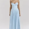 Marcella Ozeanblaues Maxikleid mit Falten