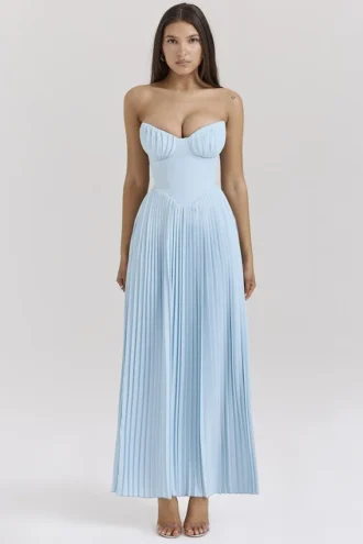 Marcella Ozeanblaues Maxikleid mit Falten