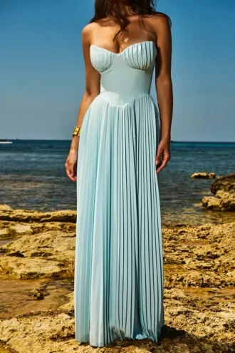 Marcella Ozeanblaues Maxikleid mit Falten