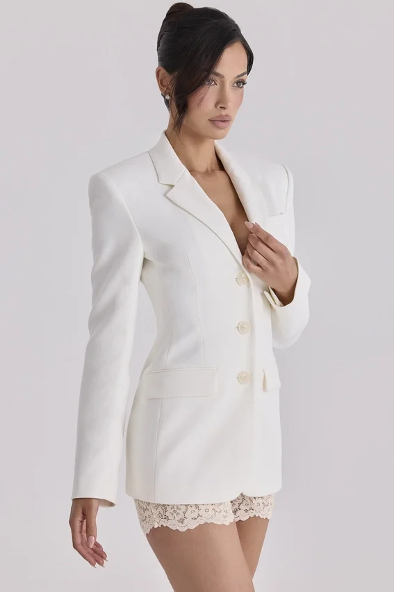 Luella Vintage-Blazer aus elfenbeinfarbenem Krepp in Sanduhrform