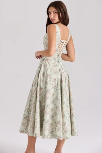 Mariabella Midi-Kleid aus Baumwolle mit Salbei-Blumenprint