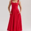 Mariabella Rotes Midi-Sommerkleid aus Stretch-Baumwolle Mariabella Rotes Midi-Sommerkleid aus Stretch-Baumwolle