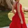 Mariabella Rotes Midi-Sommerkleid aus Stretch-Baumwolle Mariabella Rotes Midi-Sommerkleid aus Stretch-Baumwolle