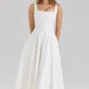 Mariabella Weißes Midi-Sommerkleid aus Stretch-Baumwolle Mariabella Weißes Midi-Sommerkleid aus Stretch-Baumwolle