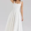 Mariabella Weißes Midi-Sommerkleid aus Stretch-Baumwolle Mariabella Weißes Midi-Sommerkleid aus Stretch-Baumwolle