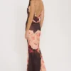 Mariamma Dunkelbraunes Maxikleid aus Satin mit Blumenprint Mariamma Dunkelbraunes Maxikleid aus Satin mit Blumenprint