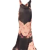 Mariamma Dunkelbraunes Maxikleid aus Satin mit Blumenprint Mariamma Dunkelbraunes Maxikleid aus Satin mit Blumenprint