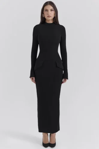 Marie-Louise Schwarzes Maxikleid mit Rollkragen