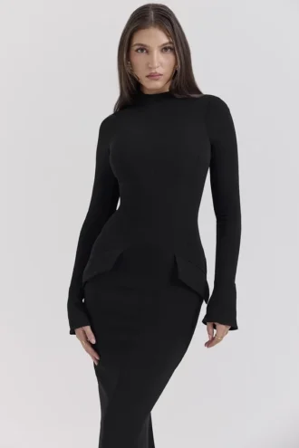 Marie-Louise Schwarzes Maxikleid mit Rollkragen