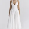 Marilyn – Weißes Baumwoll-Halter-Midi-Sommerkleid Marilyn – Weißes Baumwoll-Halter-Midi-Sommerkleid