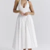 Marilyn – Weißes Baumwoll-Halter-Midi-Sommerkleid Marilyn – Weißes Baumwoll-Halter-Midi-Sommerkleid