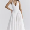Marilyn – Weißes Baumwoll-Halter-Midi-Sommerkleid Marilyn – Weißes Baumwoll-Halter-Midi-Sommerkleid