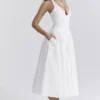 Marilyn – Weißes Baumwoll-Halter-Midi-Sommerkleid Marilyn – Weißes Baumwoll-Halter-Midi-Sommerkleid