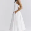 Marilyn – Weißes Baumwoll-Halter-Midi-Sommerkleid Marilyn – Weißes Baumwoll-Halter-Midi-Sommerkleid