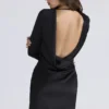 Mariska – Schwarzes, langärmeliges, rückenfreies Minikleid aus Satin Mariska – Schwarzes, langärmeliges, rückenfreies Minikleid aus Satin