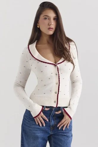 Marla – Strickjacke mit Elfenbeinfarbenen Kaschmir-Einsätzen