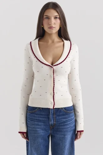 Marla – Strickjacke mit Elfenbeinfarbenen Kaschmir-Einsätzen