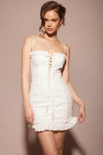 Marlene Weißes Minikleid aus Baumwolle mit Broderie Anglais