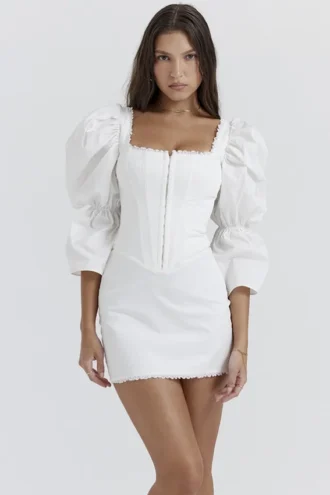 Matilda Weißes Korsetts-Kleid mit Puffärmeln