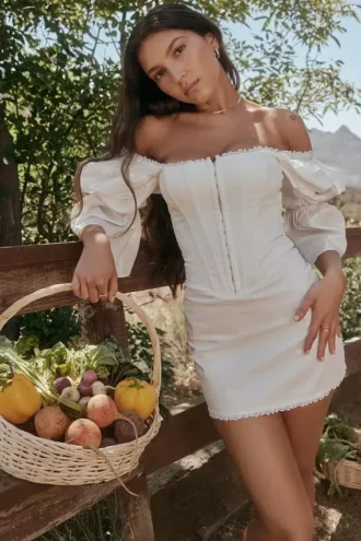 Matilda Weißes Korsetts-Kleid mit Puffärmeln