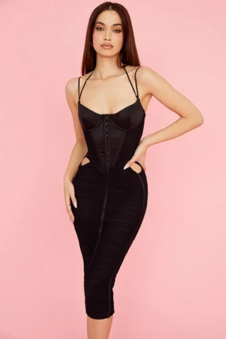 Maya Schwarzes Midi-Kleid mit Rüschen
