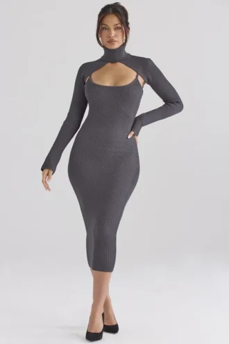 Meliora Midi-Kleid aus anthrazitfarbenem Strick