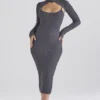 Meliora Midi-Kleid aus anthrazitfarbenem Strick Meliora Midi-Kleid aus anthrazitfarbenem Strick