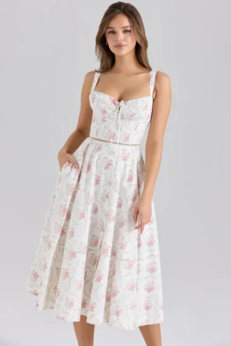 Midi-Kleid aus Baumwolle mit Knopfleiste und Chiarina-Rosenprint