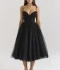 Midi-Kleid „Countess“ mit gerafftem Oberteil aus schwarzem Tüll Midi-Kleid „Countess“ mit gerafftem Oberteil aus schwarzem Tüll