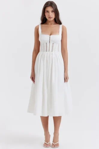 Midi-Kleid „Perle“ mit weißer Spitzenborte