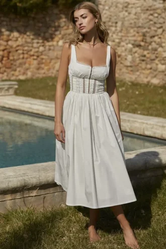 Midi-Kleid „Perle“ mit weißer Spitzenborte