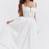 Midi-Kleid „Perle“ mit weißer Spitzenborte Midi-Kleid „Perle“ mit weißer Spitzenborte