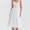 Midi-Kleid „Perle“ mit weißer Spitzenborte Midi-Kleid „Perle“ mit weißer Spitzenborte