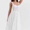 Midi-Kleid „Perle“ mit weißer Spitzenborte Midi-Kleid „Perle“ mit weißer Spitzenborte