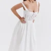Midi-Kleid „Perle“ mit weißer Spitzenborte Midi-Kleid „Perle“ mit weißer Spitzenborte