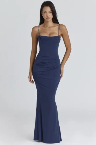 Milena Navy Korsetts-Maxikleid