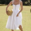 Milia Midi-Kleid aus weißer Broderie Anglais und Baumwolle Milia Midi-Kleid aus weißer Broderie Anglais und Baumwolle