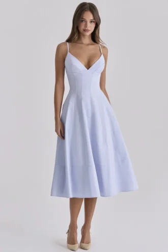 Millie Bluebell Midi-Sommerkleid aus Baumwolle mit Schnürung