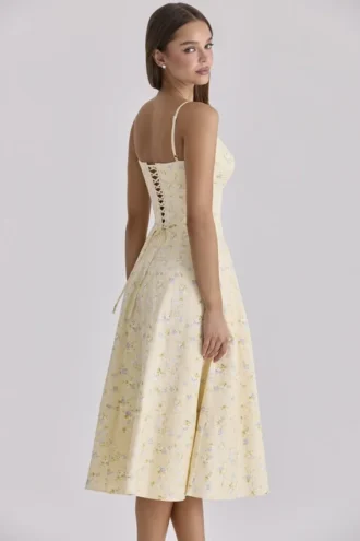 Millie – Midi-Sommerkleid aus Baumwolle mit Riemchen und Zitronenblumenmuster