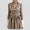 Mini-Kleid mit Puppytooth-Karomuster in Sable Brown Mini-Kleid mit Puppytooth-Karomuster in Sable Brown