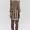 Mini-Kleid mit Puppytooth-Karomuster in Sable Brown Mini-Kleid mit Puppytooth-Karomuster in Sable Brown